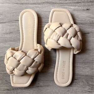 Chase + Chloe Women’s Flat Slide Braided Sandals | Cream | Size 6